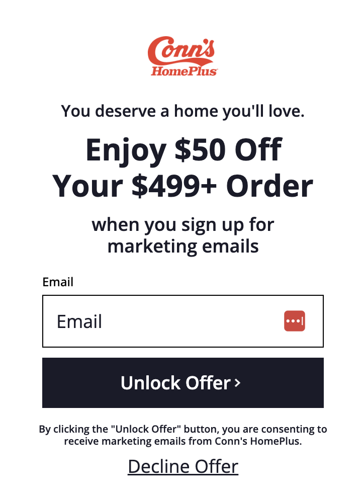 $50 Off $499 Order with Email Sign Up
