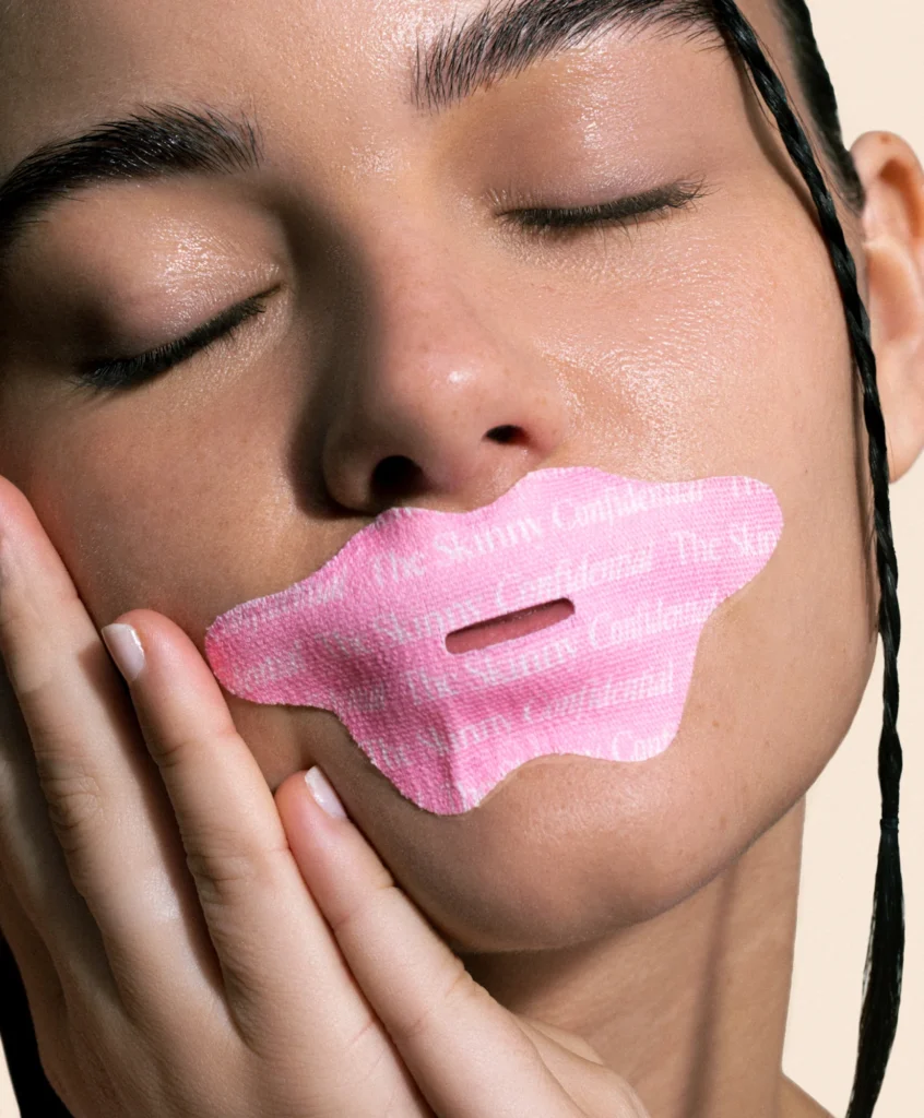 this image shows what the skinny confidential mouth tape looks like on someone