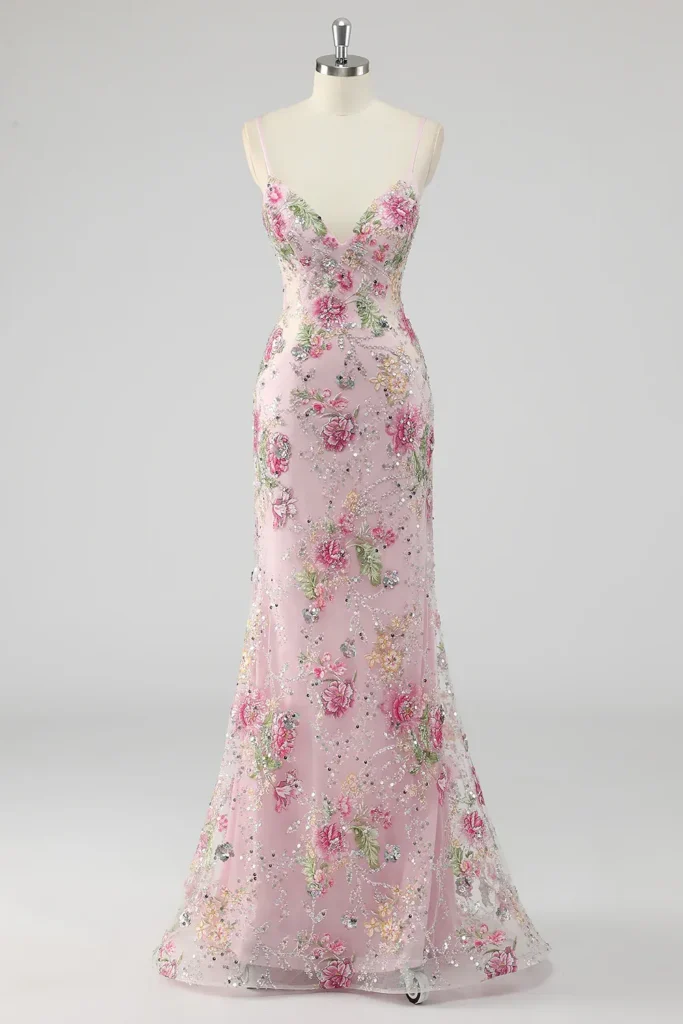 zapaka-pink-mermaid-spaghetti-straps-sequins-long-prom-dress-image