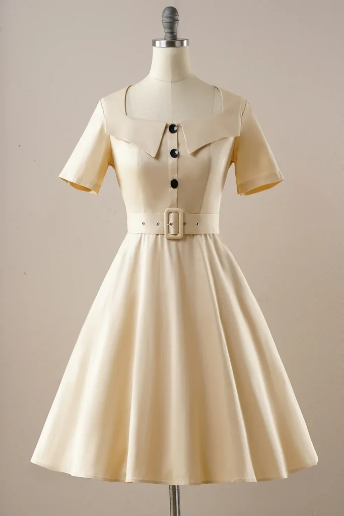 zapaka-vintage-apricot-square-neck-1950s-dress-image