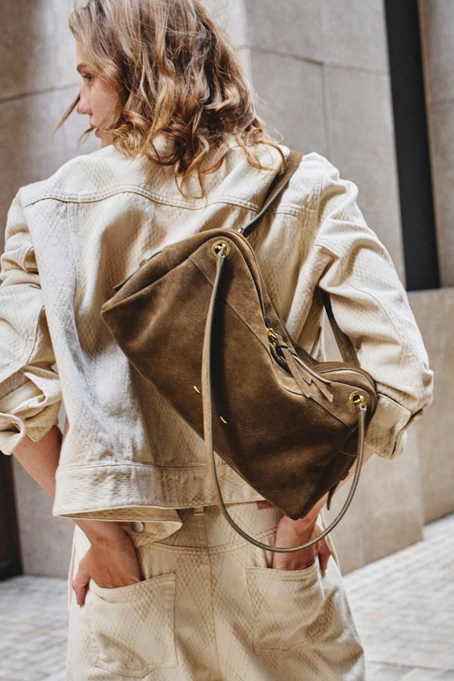 Fabrique Marais Soft Boston Medium Bag in Olive Brown Suede