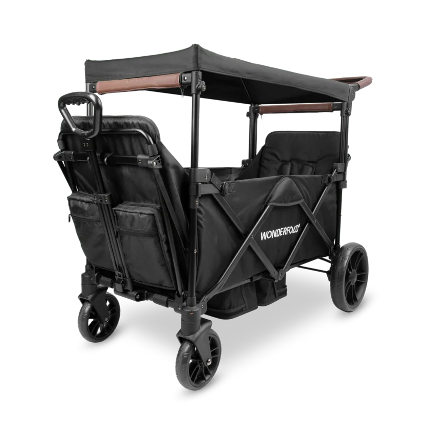 WonderFold X2R two-seat stroller wagon in black with canopy
